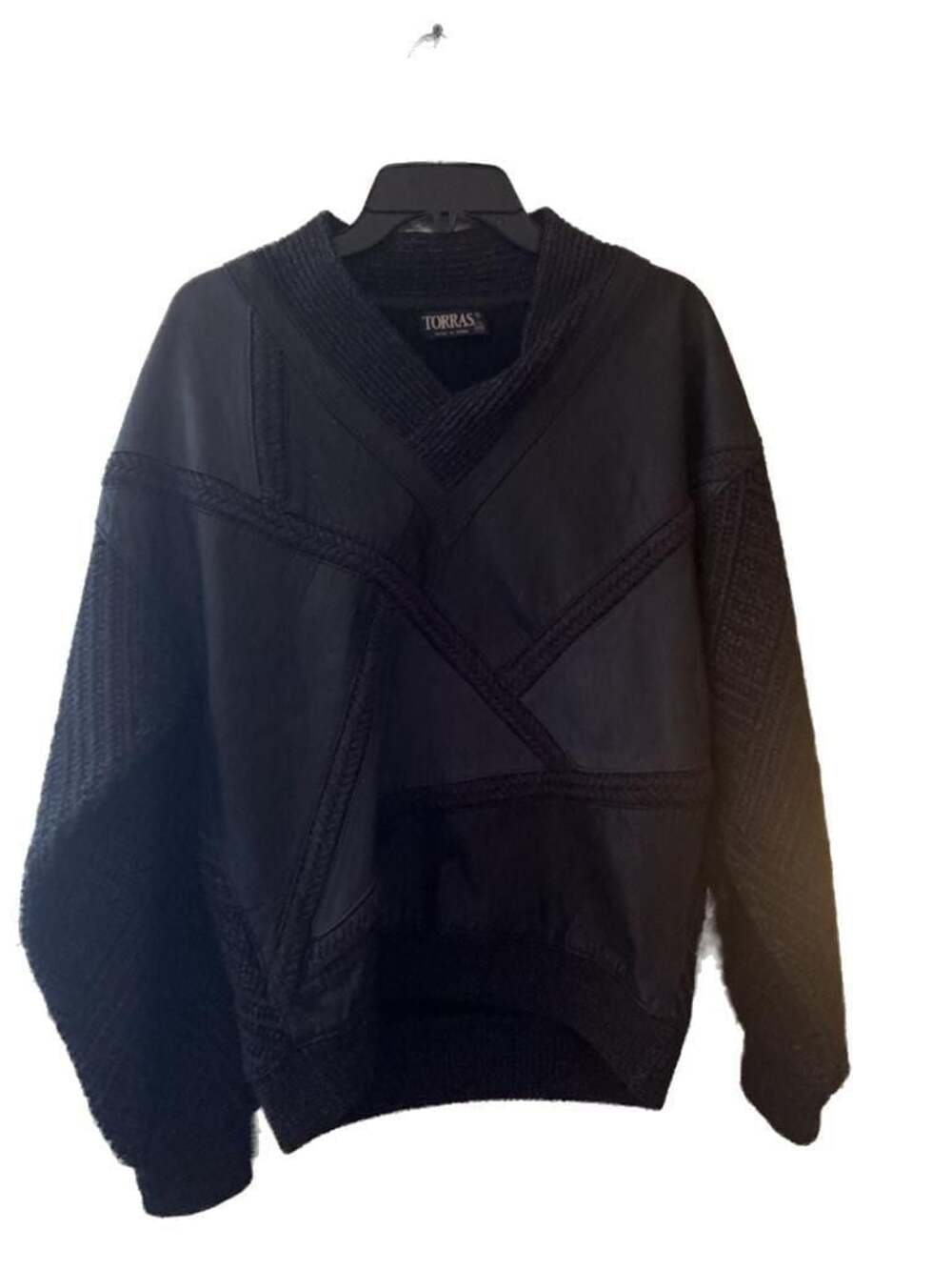 Torras Vintage Leather and Wool Knit Panel Sweater Size 46
